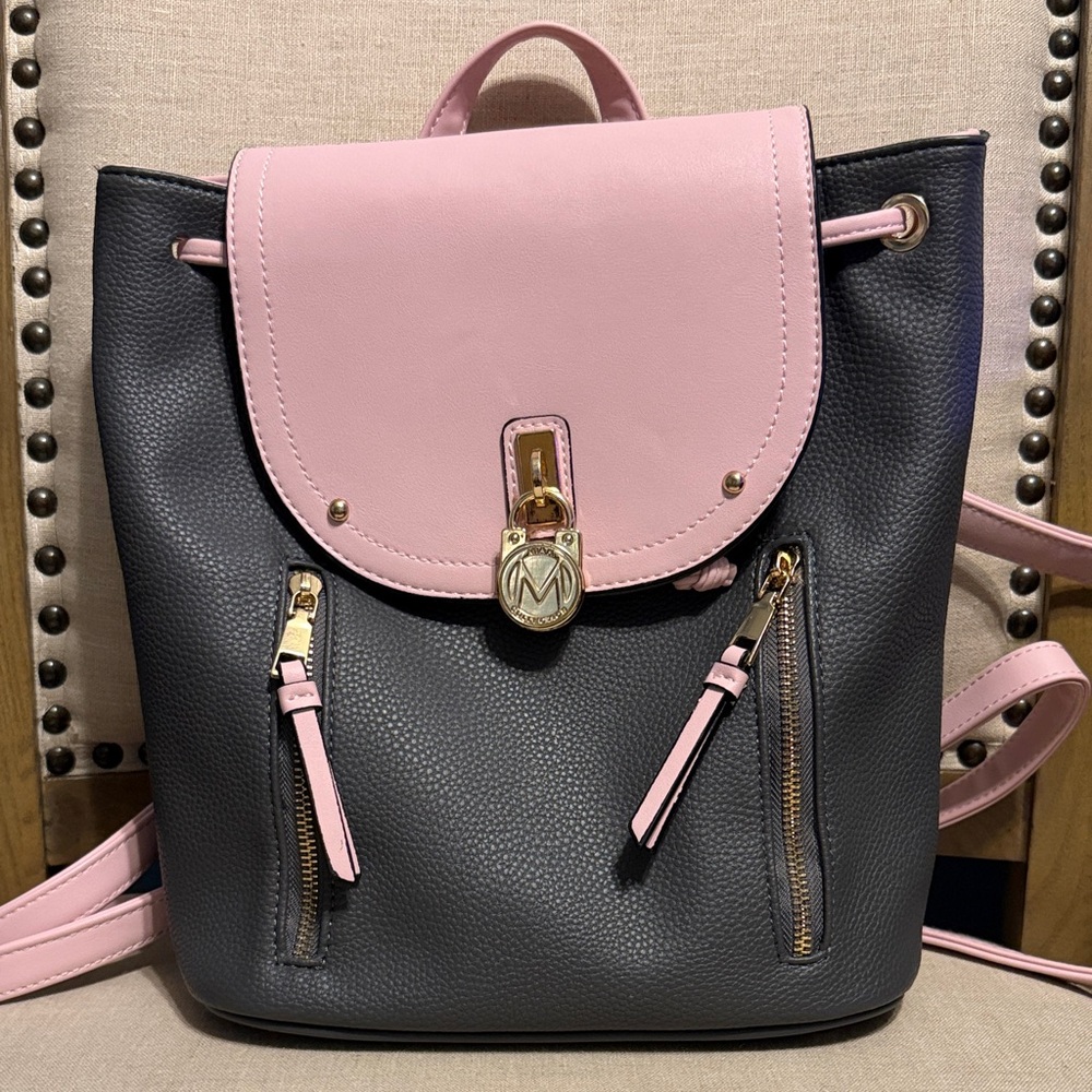 Vegan Leather Pink and Black Mini Backpack